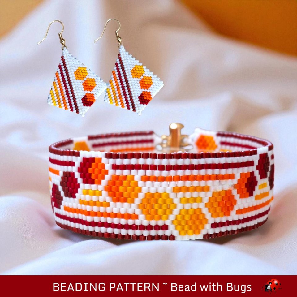 Peyote Stitch Beaded Bracelet and Earrings Pattern Set, Through the Fire, PDF