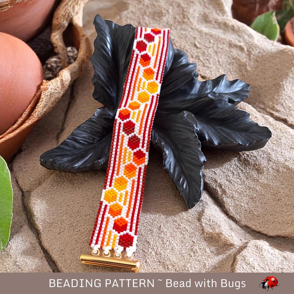 Peyote Stitch Beaded Bracelet and Earrings Pattern Set, Through the Fire, PDF