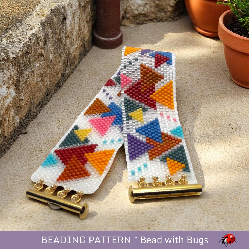 Peyote Stitch Beaded Bracelet and Earrings Pattern Set, All the Angles, PDF