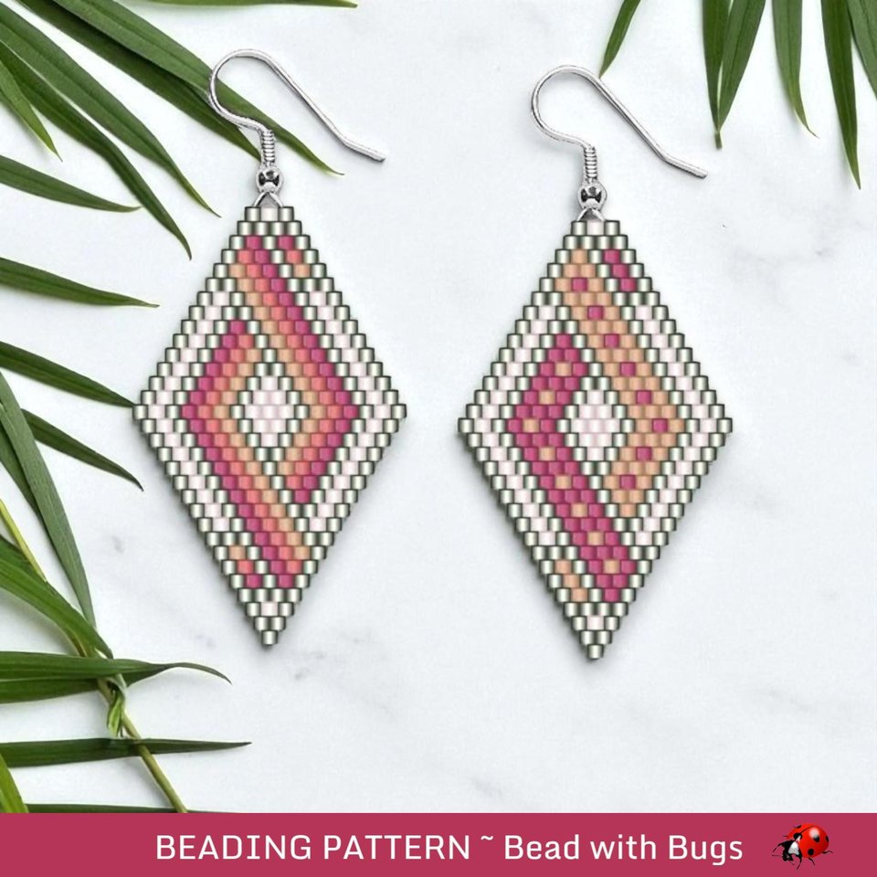 Brick Stitch Beaded Earrings Pattern by Bead with Bugs, Blush Woven, geometric earrings, PDF