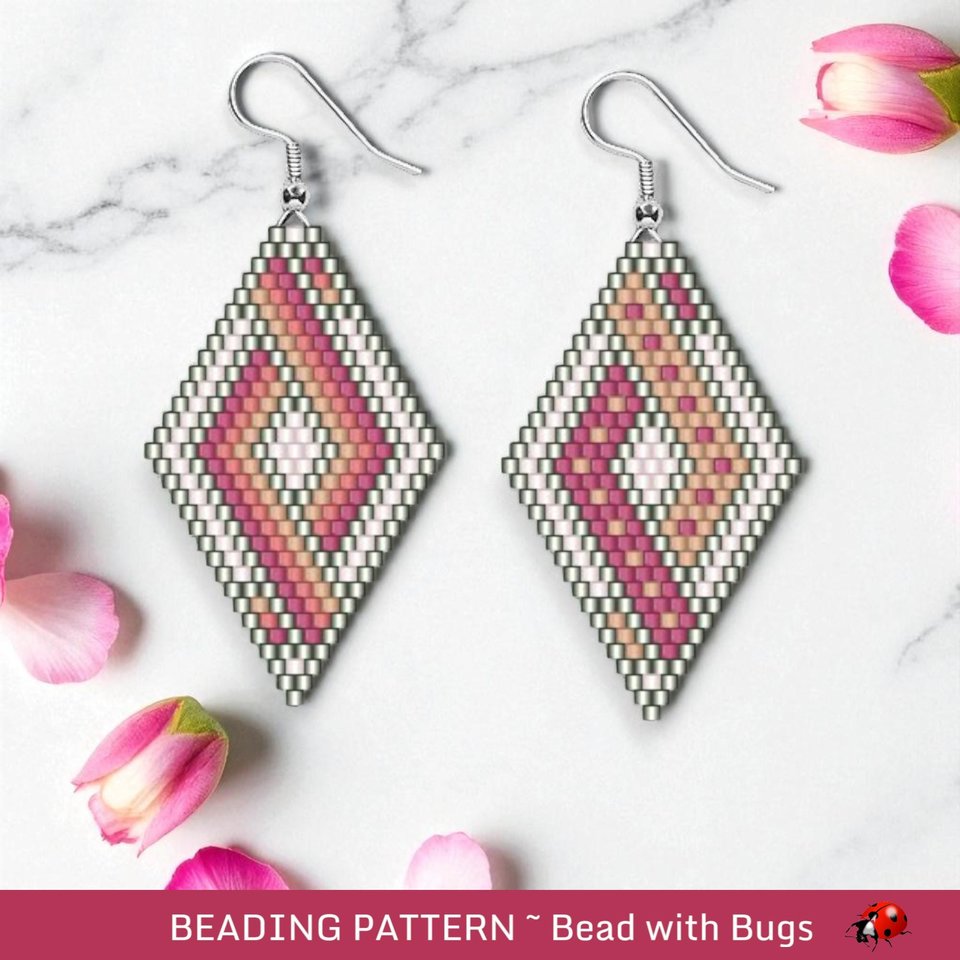 Brick Stitch Beaded Earrings Pattern by Bead with Bugs, Blush Woven, geometric earrings, PDF