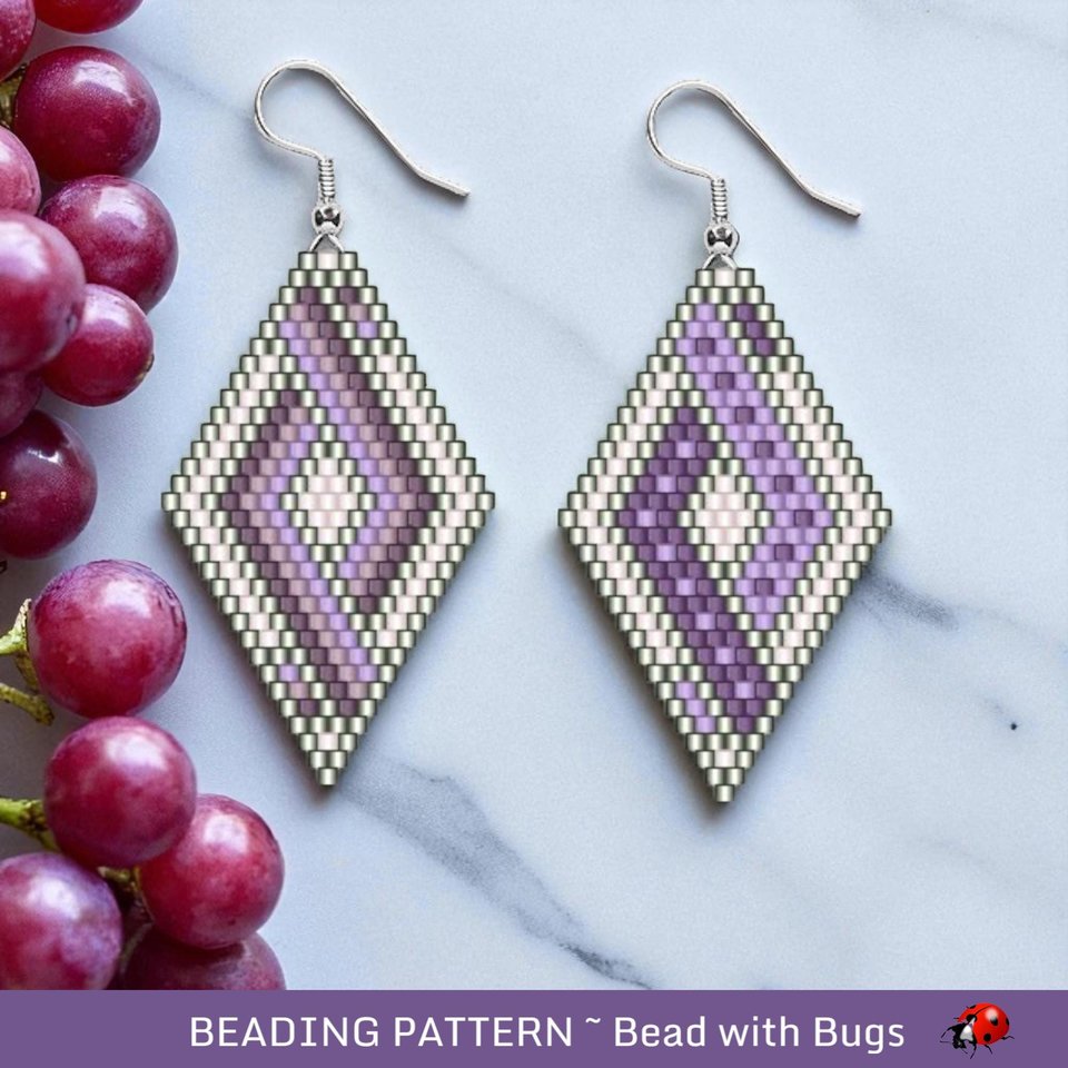Brick Stitch Beaded Earrings Pattern by Bead with Bugs, Grape Woven, geometric earrings, PDF