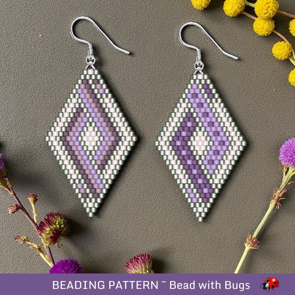 Brick Stitch Beaded Earrings Pattern by Bead with Bugs, Grape Woven, geometric earrings, PDF