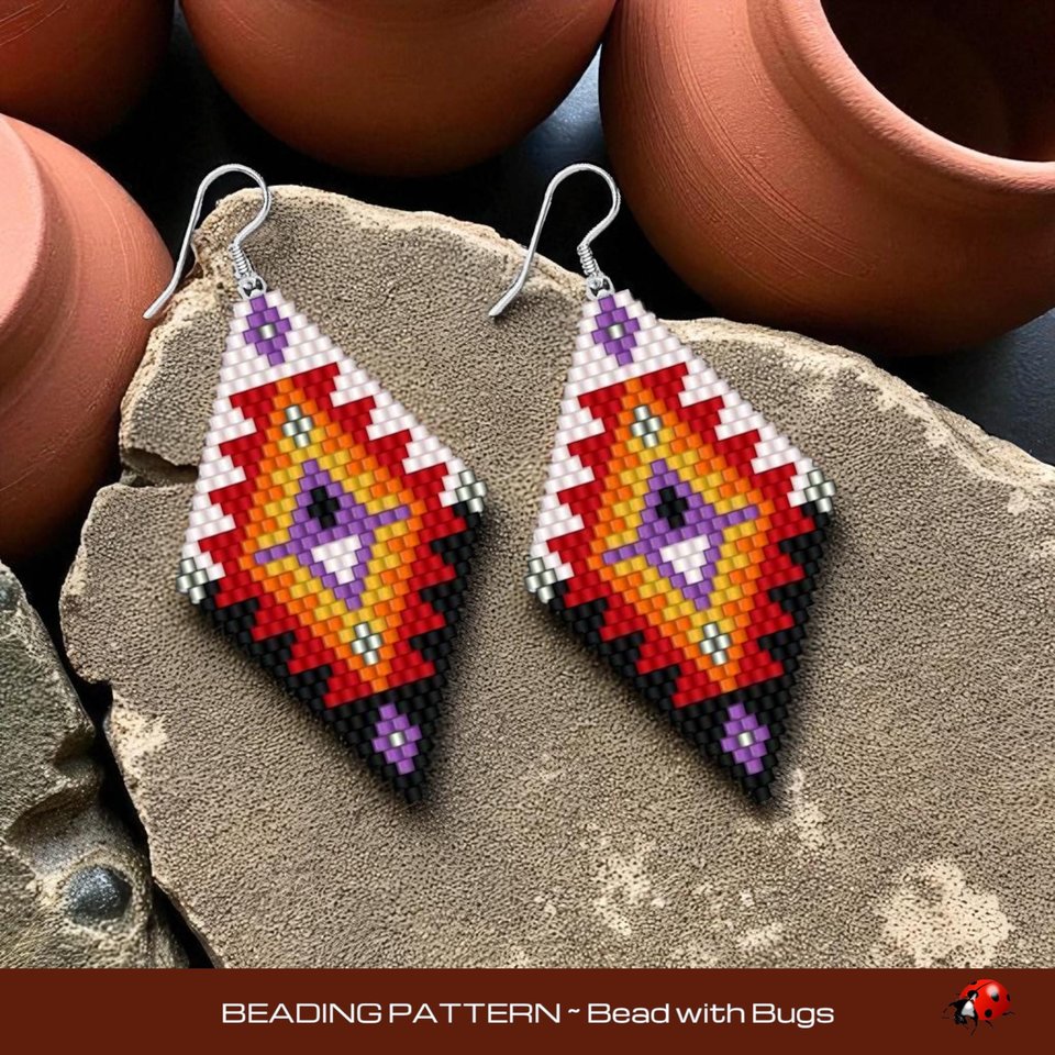 Brick Stitch Beaded Earrings Pattern by Bead with Bugs, Sun Burst, geometric earrings, PDF