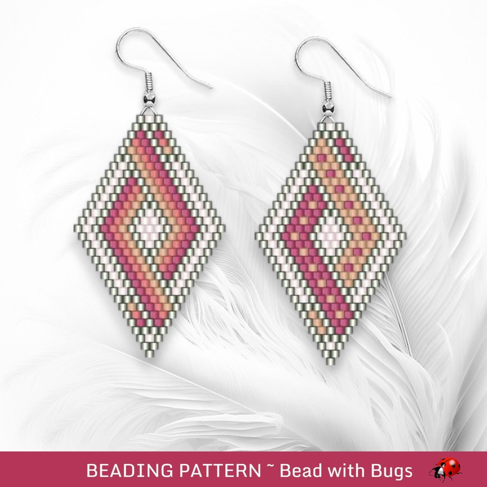 Brick Stitch Beaded Earrings Pattern by Bead with Bugs, Blush Woven, geometric earrings, PDF