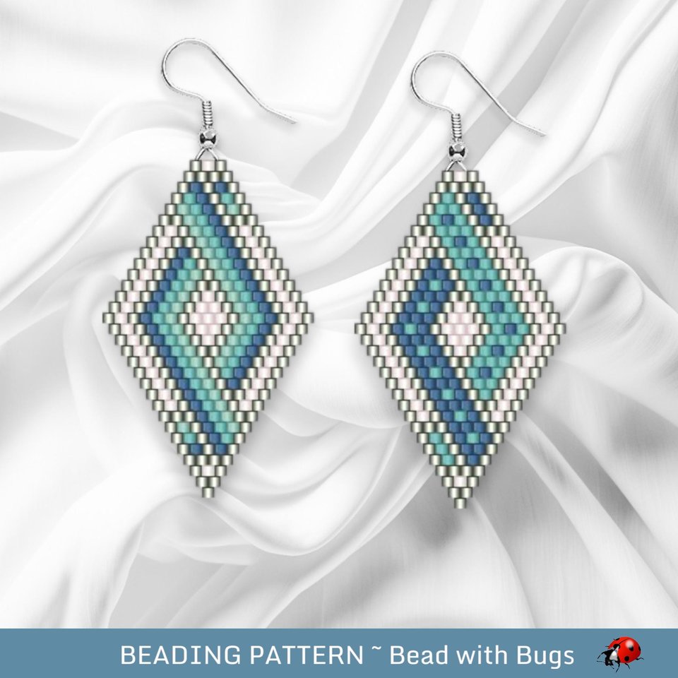 Brick Stitch Beaded Earrings Pattern by Bead with Bugs, Pacific Woven, geometric earrings, PDF