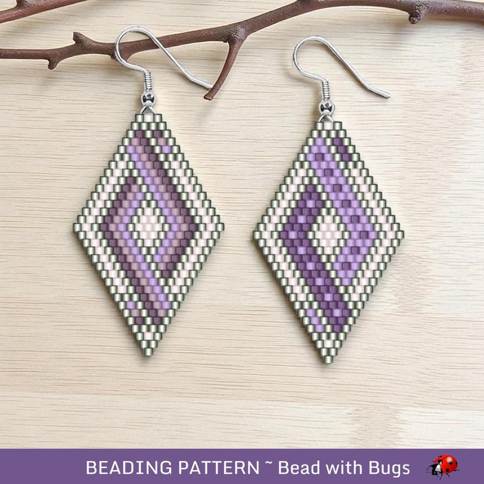 Brick Stitch Beaded Earrings Pattern by Bead with Bugs, Grape Woven, geometric earrings, PDF