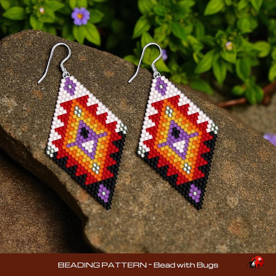 Brick Stitch Beaded Earrings Pattern by Bead with Bugs, Sun Burst, geometric earrings, PDF