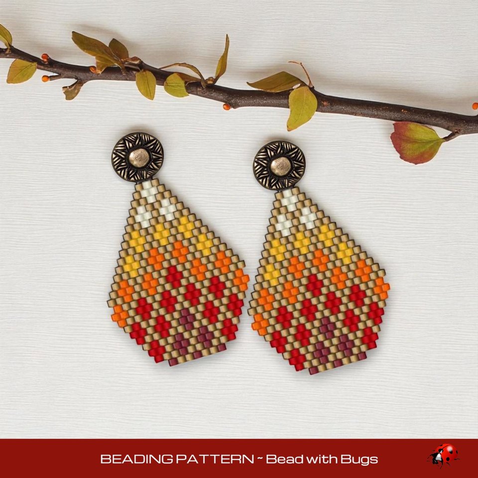 Brick Stitch Beaded Earrings Pattern by Bead with Bugs, Patio Lantern, PDF