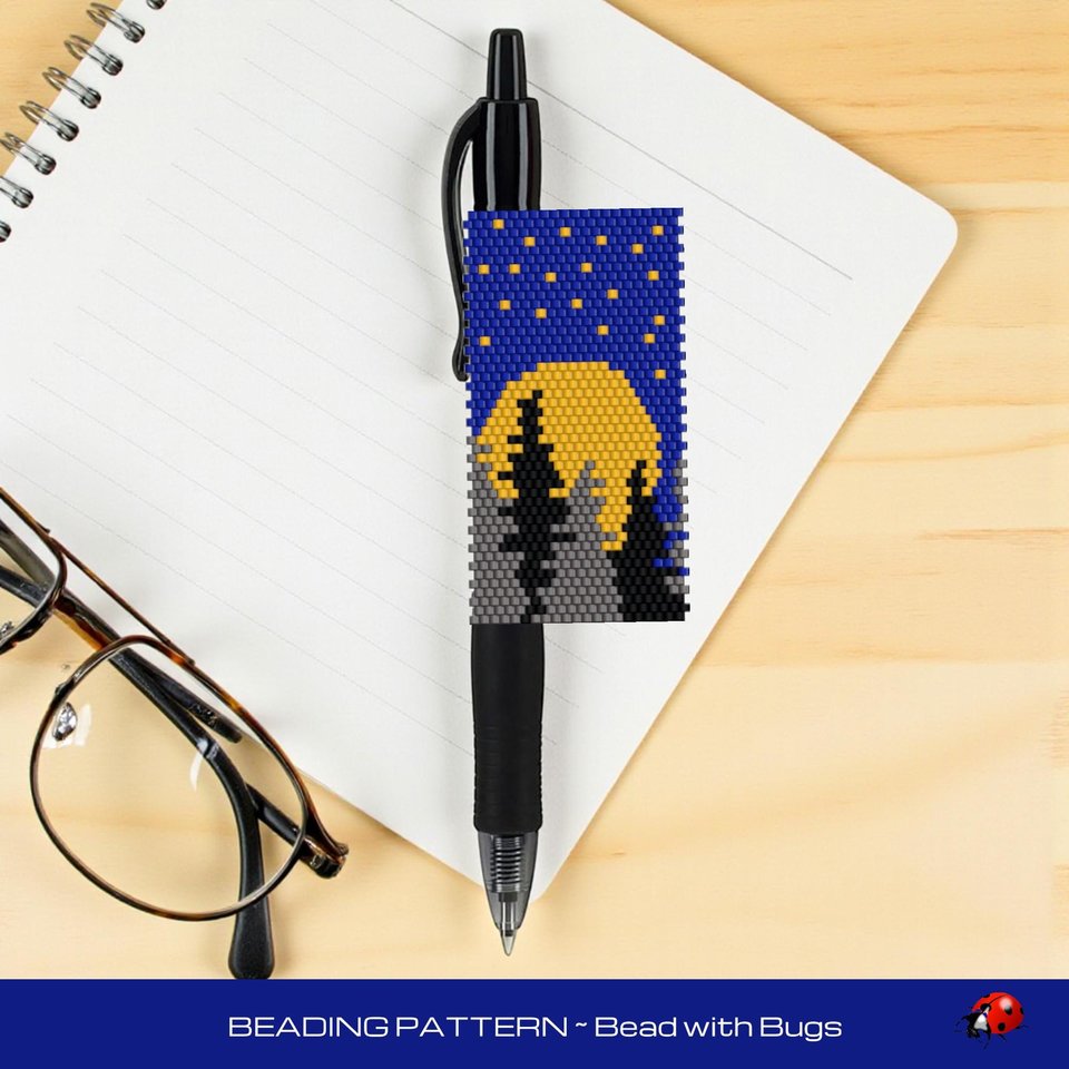 Peyote Stitch Beaded Pen Wrap Pattern, Before Dawn Design (Pilot G2)