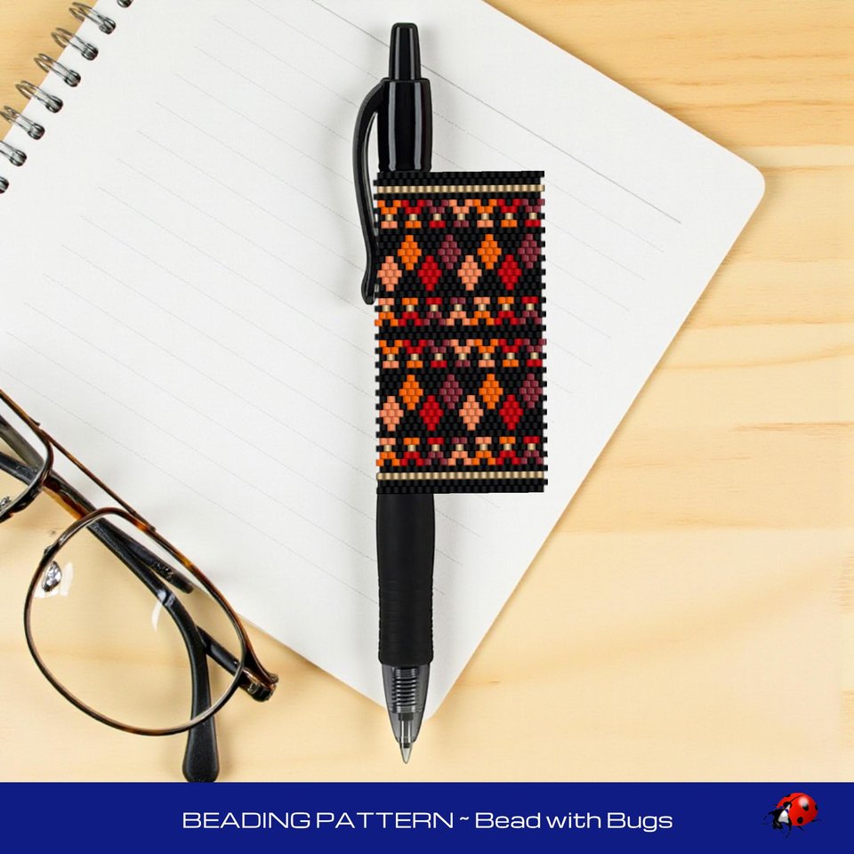 Peyote Stitch Beaded Pen Wrap, Colours Dance Pattern