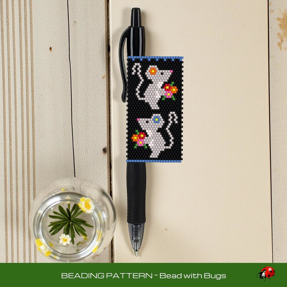 Peyote Stitch Mice Beaded Pen Wrap Pattern (Pilot G2)