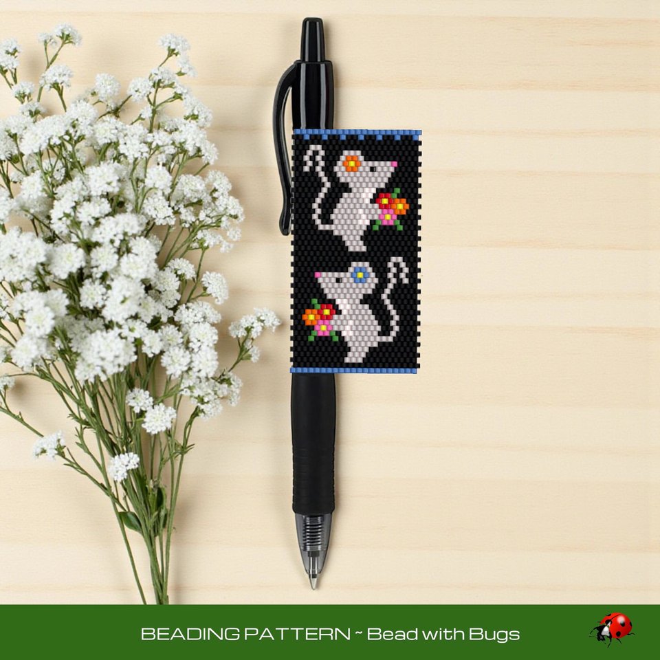 Peyote Stitch Mice Beaded Pen Wrap Pattern (Pilot G2)