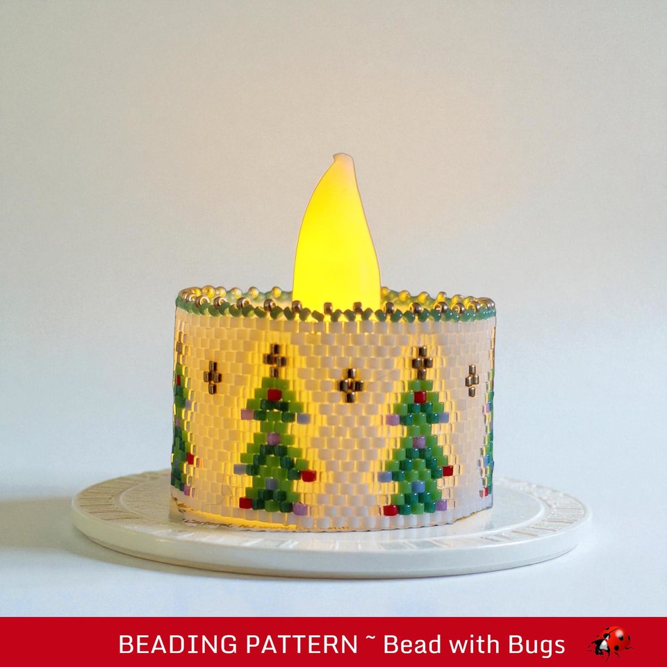 Peyote Stitch Beaded Tea Light Cover Pattern, CHRISTMAS TREES, PDF