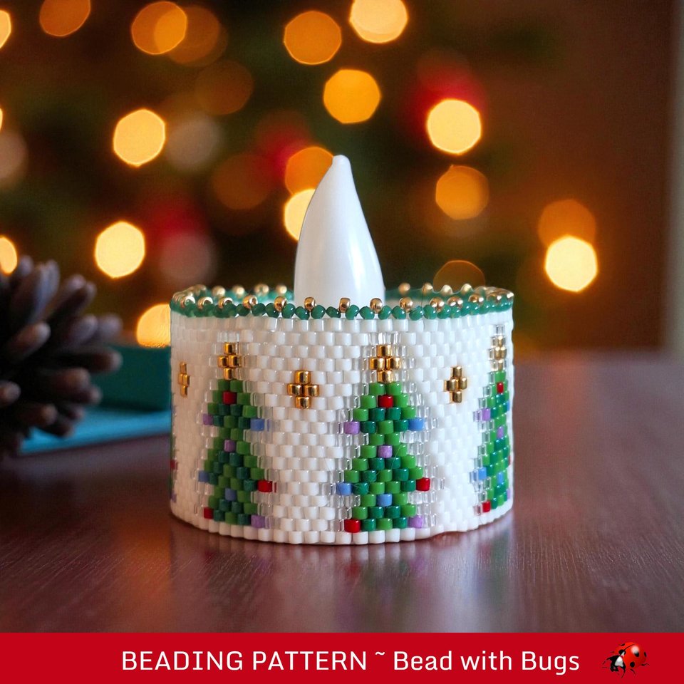 Peyote Stitch Beaded Tea Light Cover Pattern, CHRISTMAS TREES, PDF