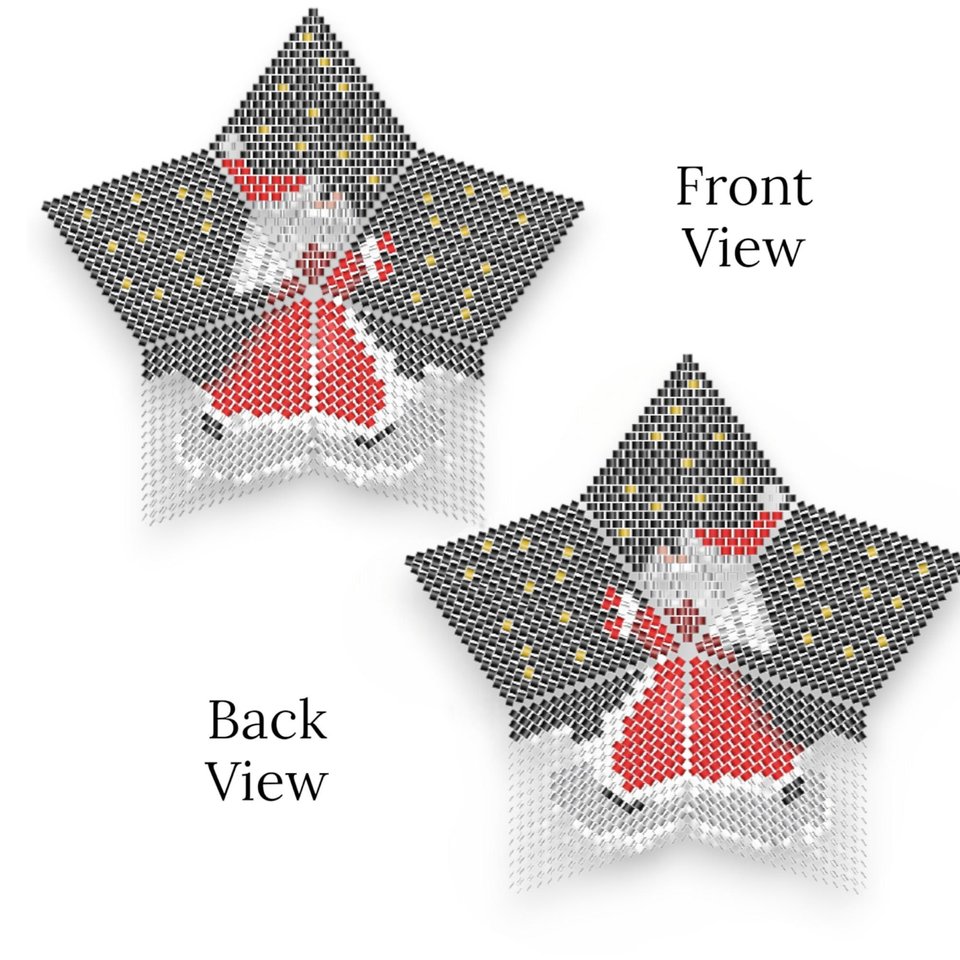 Santa in the Stars, Peyote Stitch Beaded, 3D Star Pattern in Red