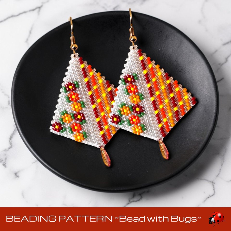 Peyote Stitch, Kite Earring Beading Pattern FLORAL FUN