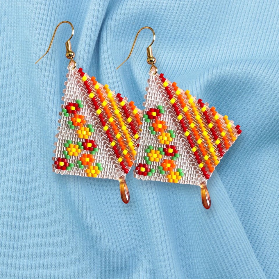 Peyote Stitch, Kite Earring Beading Pattern FLORAL FUN