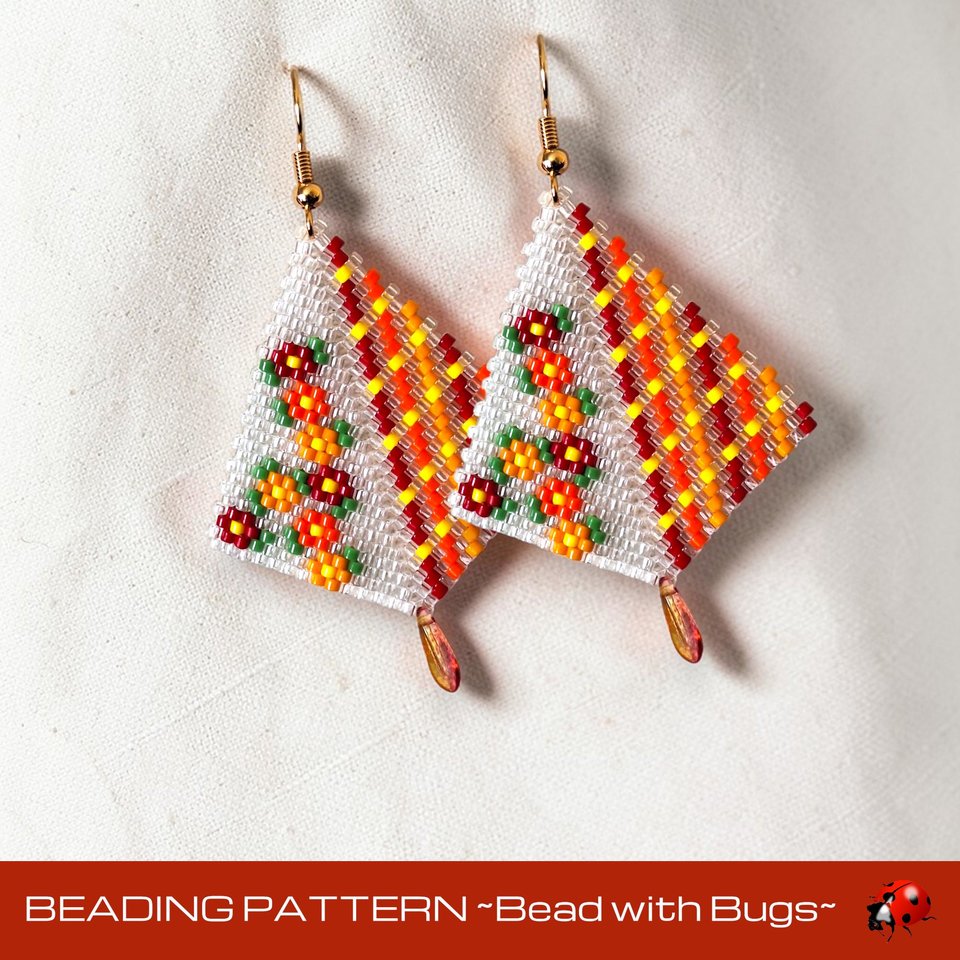 Peyote Stitch, Kite Earring Beading Pattern FLORAL FUN