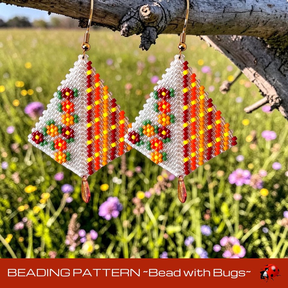 Peyote Stitch, Kite Earring Beading Pattern FLORAL FUN