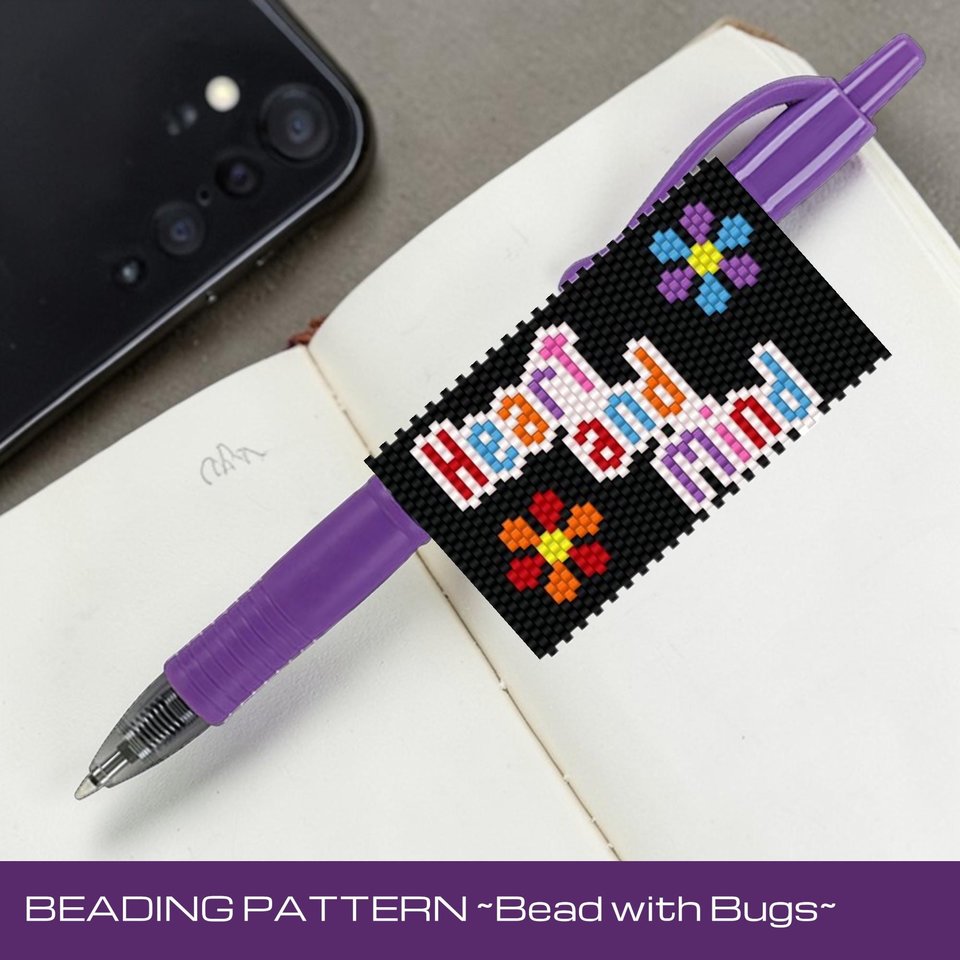 HEART AND MIND,  Peyote Stitch Beaded Pen Wrap Pattern, Fits Pilot G2 (Digital Download)
