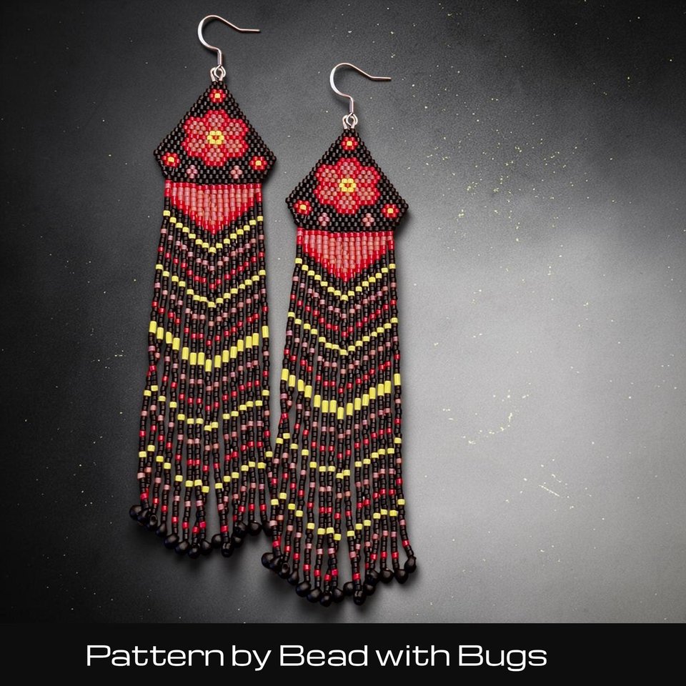 Brick Stitch Beaded Earrings Pattern, METIS ROSE Design (PDF Pattern)