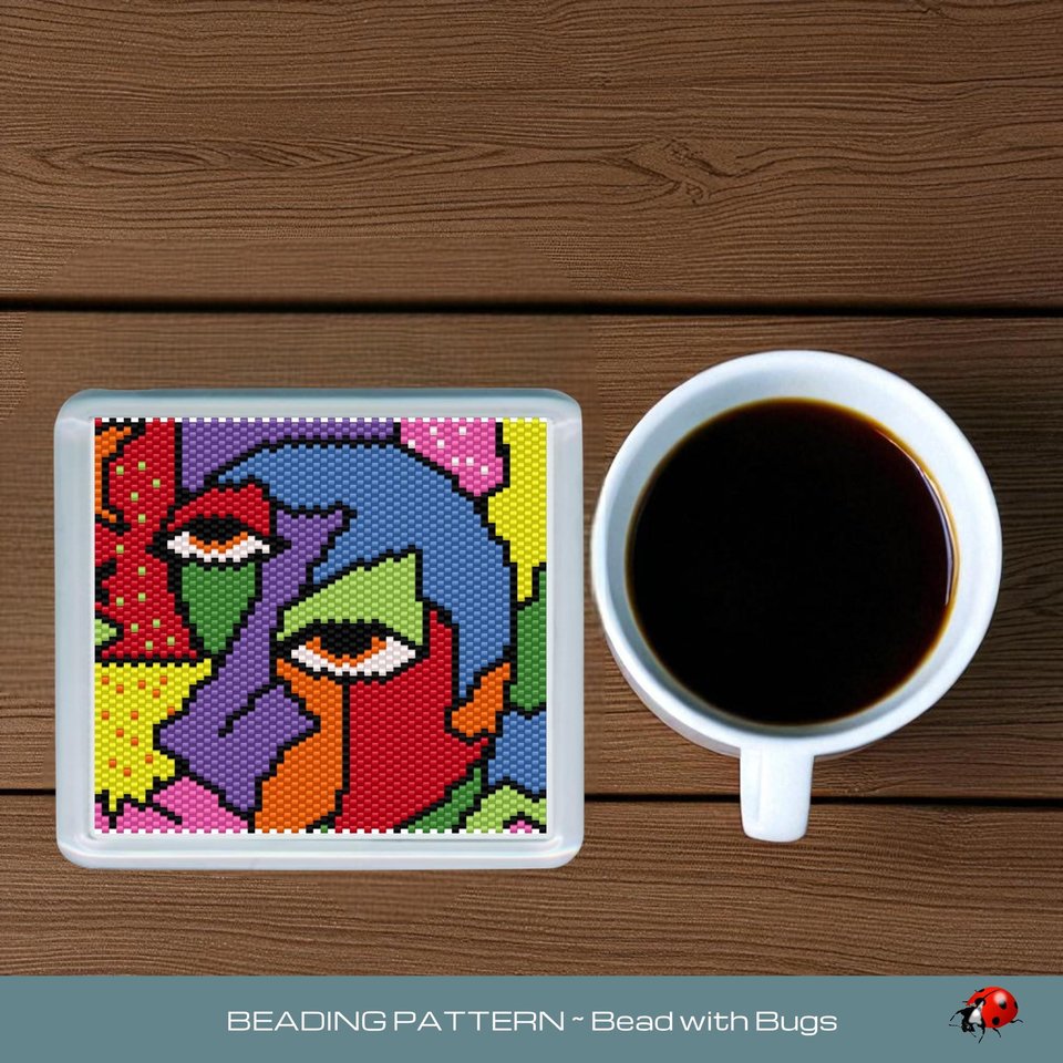 Peyote Stitch Beaded Coaster Pattern by Bead with Bugs, ABSTRACT ART 4