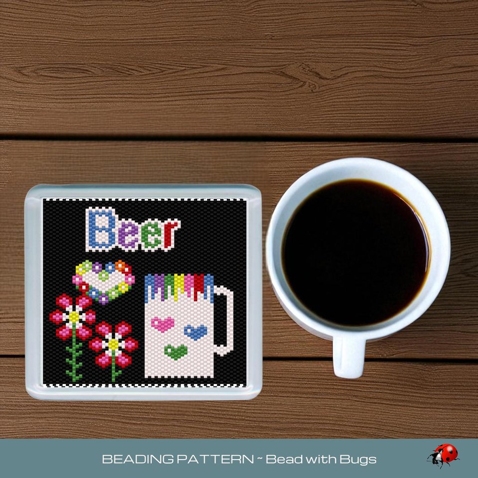 Peyote Stitch Beaded Coaster Pattern by Bead with Bugs, BRIGHT BEER