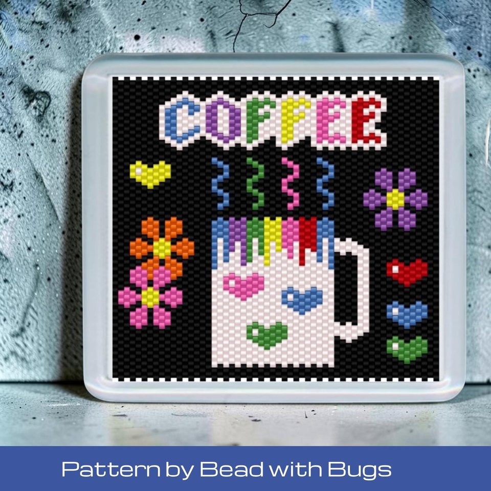 Peyote Stitch Beaded Coaster Pattern by Bead with Bugs, BRIGHT COFFEE