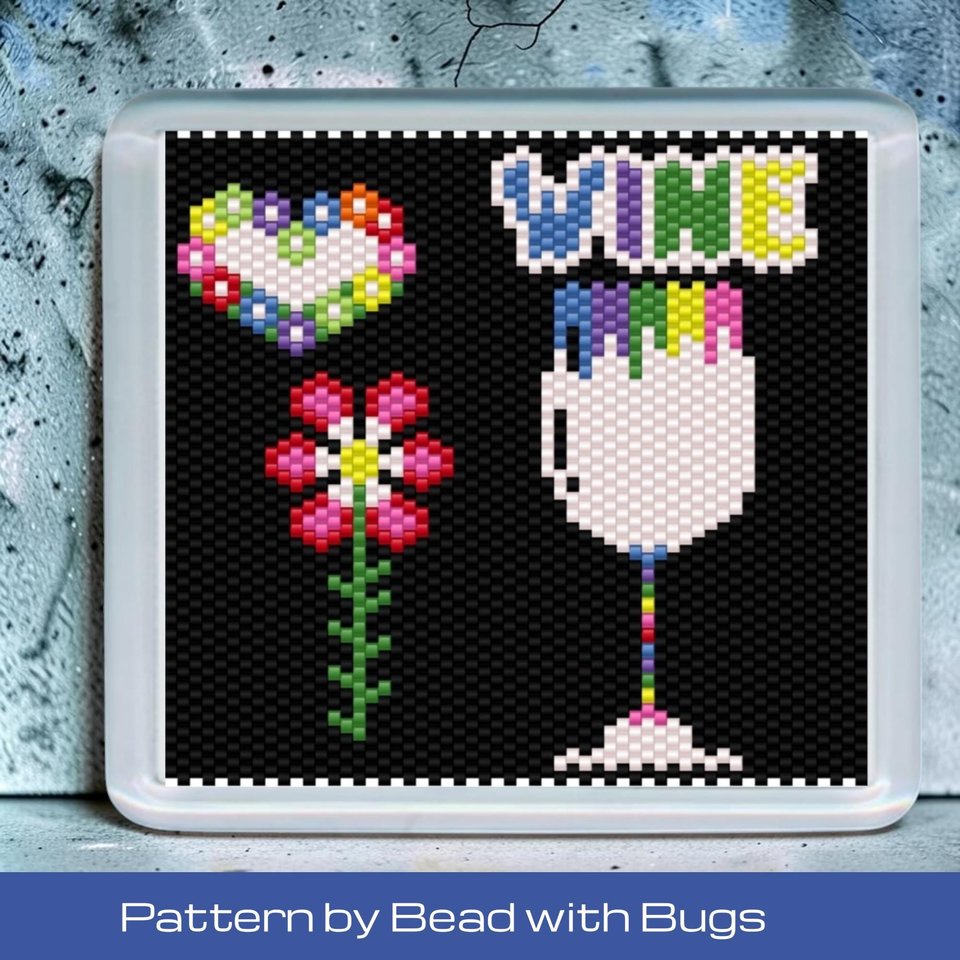 Peyote Stitch Beaded Coaster Pattern by Bead with Bugs, BRIGHT WINE