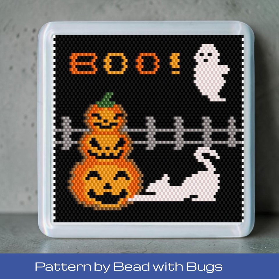 Peyote Stitch Beaded Coaster Pattern by Bead with Bugs, HALLOWEEN 1