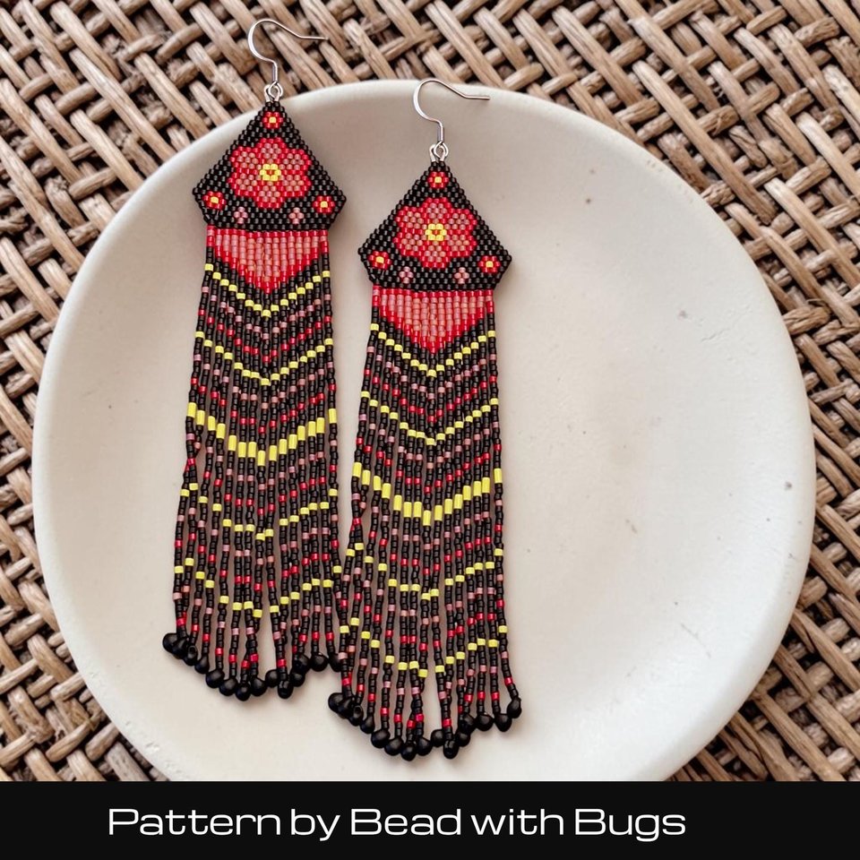 Brick Stitch Beaded Earrings Pattern, METIS ROSE Design (PDF Pattern)