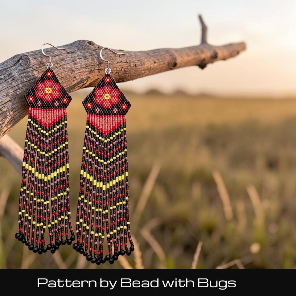 Brick Stitch Beaded Earrings Pattern, METIS ROSE Design (PDF Pattern)
