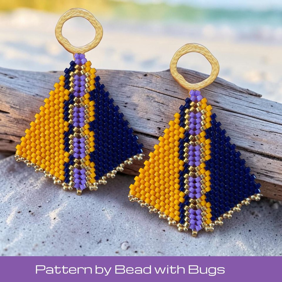 Peyote Stitch, Kite Earring Beading Pattern by Bead with Bugs, HARVEST HEAT