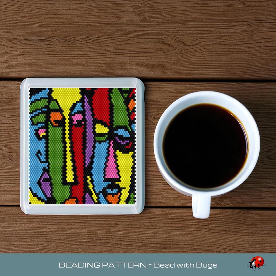 Peyote Stitch Beaded Coaster Pattern by Bead with Bugs, ABSTRACT ART 1