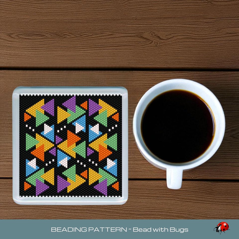 Peyote Stitch Beaded Coaster Pattern by Bead with Bugs, BOHO TRIANGLES