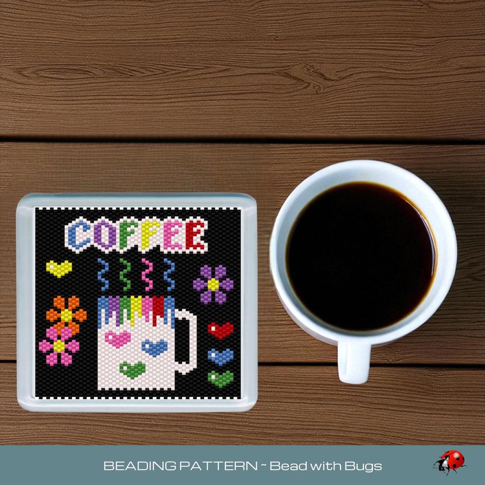 Peyote Stitch Beaded Coaster Pattern by Bead with Bugs, BRIGHT COFFEE