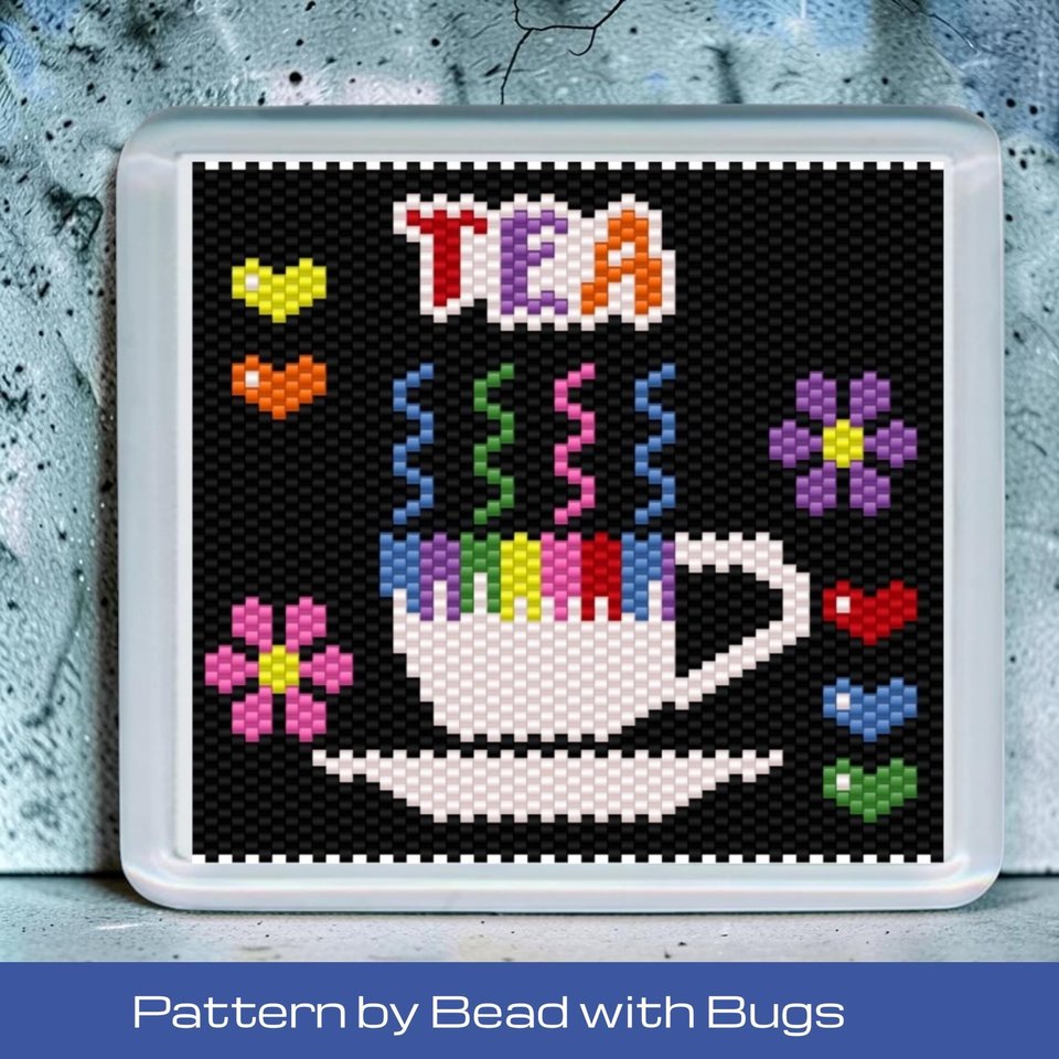 Peyote Stitch Beaded Coaster Pattern by Bead with Bugs, BRIGHT TEA
