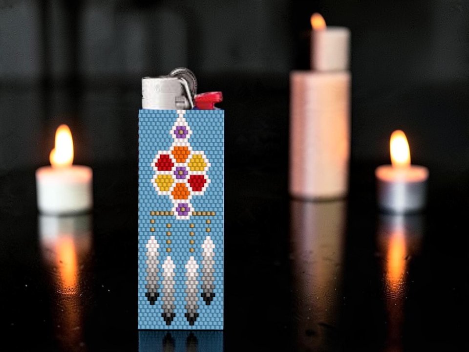 Peyote Stitch Beaded Lighter Cover, DREAM CATCHER by Bead with Bugs