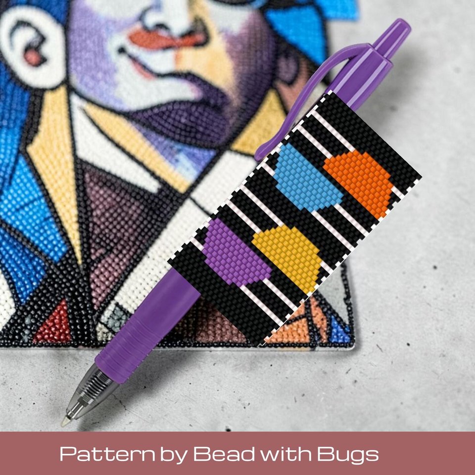 MID CENTURY Beaded Pen Wrap, Peyote Stitch Pattern (Pilot G2 Pen)