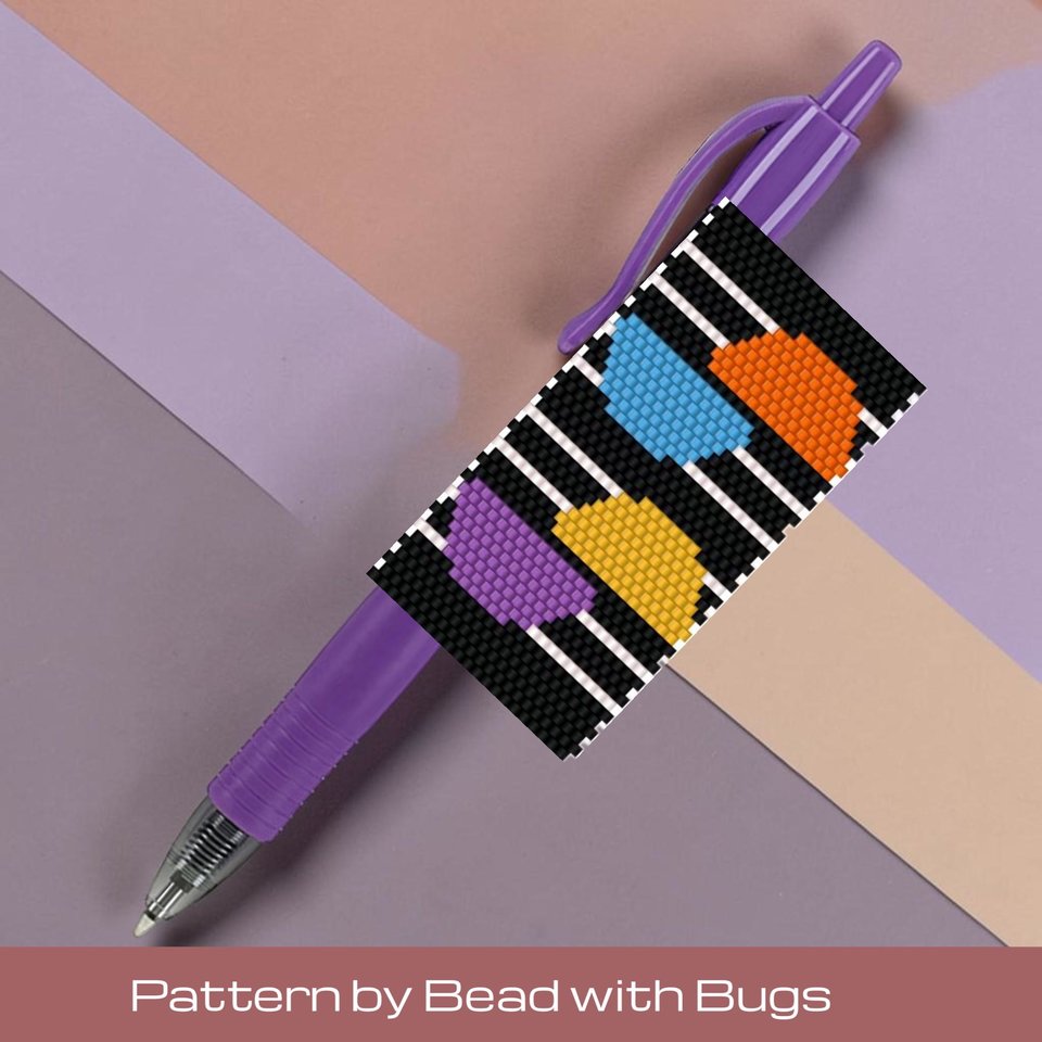 MID CENTURY Beaded Pen Wrap, Peyote Stitch Pattern (Pilot G2 Pen)