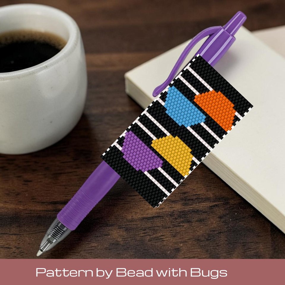 MID CENTURY Beaded Pen Wrap, Peyote Stitch Pattern (Pilot G2 Pen)