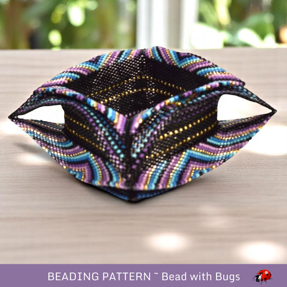 FOUR CORNERS Winged Bangle Pattern - Peyote & Herringbone Stitch Bracelet Design