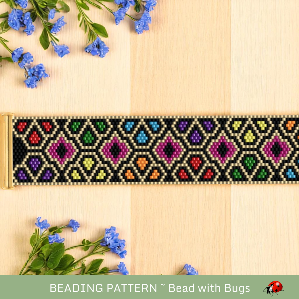 STAINED GLASS: A Peyote Stitch Beaded Bracelet Pattern by Bead with Bugs