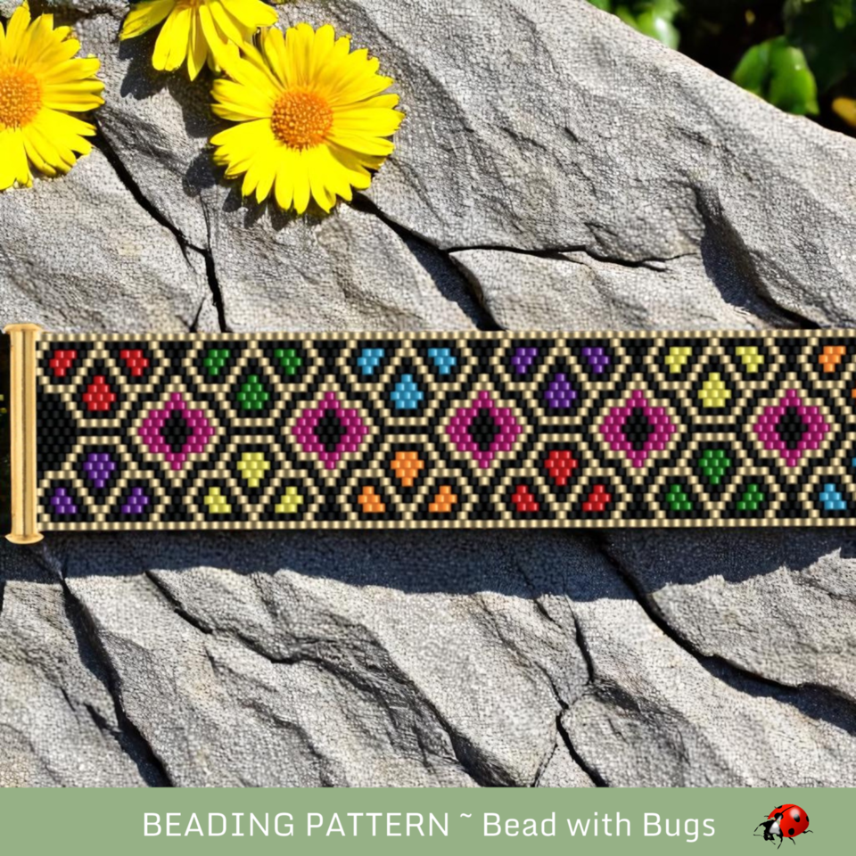 STAINED GLASS: A Peyote Stitch Beaded Bracelet Pattern by Bead with Bugs