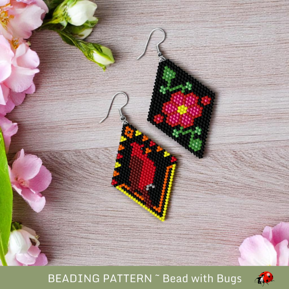 SIMPLE PLEASURES:  Brick Stitch Beaded Earrings Pattern by Bead with Bugs