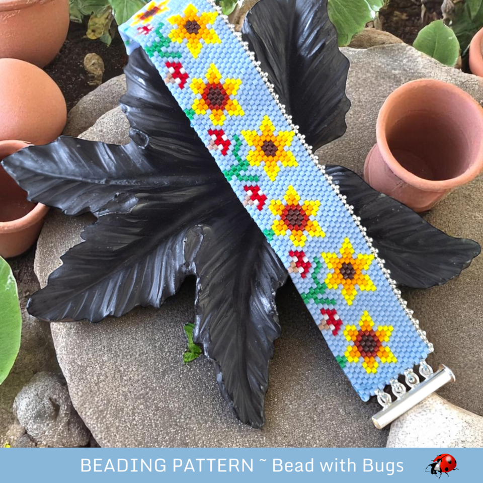 SUNFLOWER PATCH: A Peyote Stitch Beaded Bracelet Pattern by Bead with Bugs