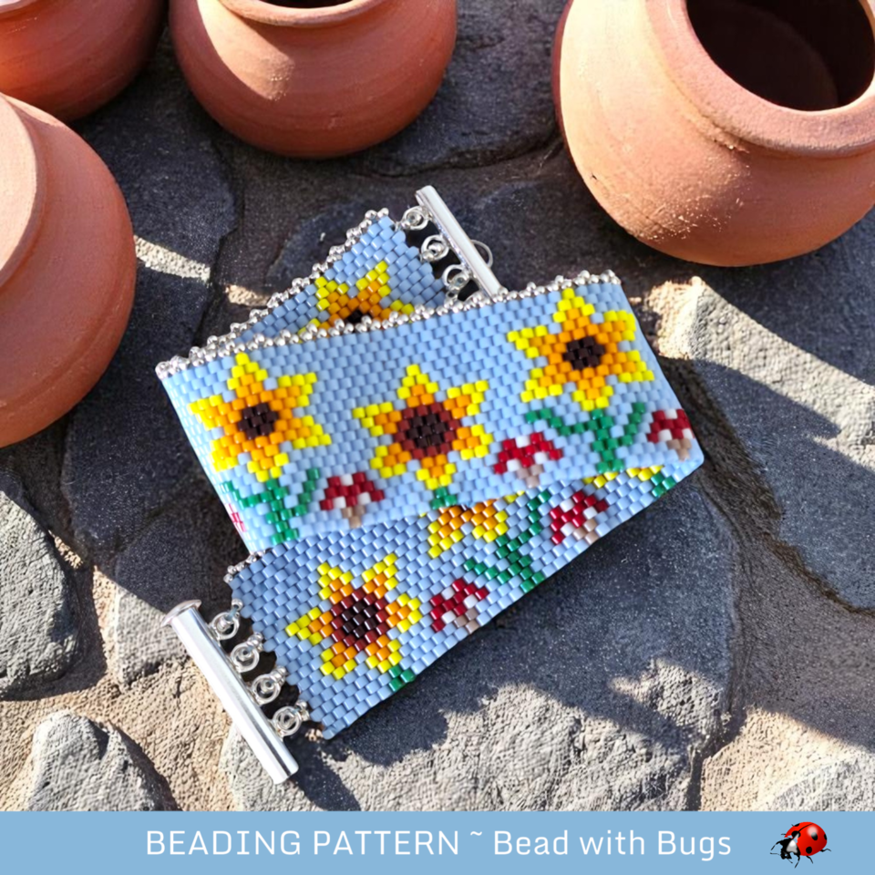 SUNFLOWER PATCH: A Peyote Stitch Beaded Bracelet Pattern by Bead with Bugs