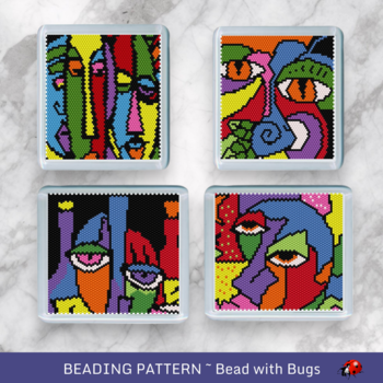THE ABSTRACT SET: Peyote Stitch Beaded Coaster Pattern by Bead with Bugs