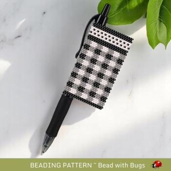 BLACK GINGHAM: Peyote Stitch Beaded Pen Wrap by Bead with Bugs